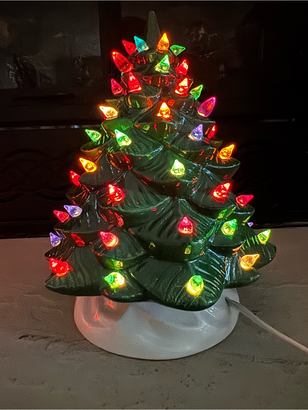 Vintage Ceramic 11” Green Light-Up Christmas Tree Holiday Décor